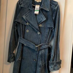 Michaels Double-Breasted Denim Trench Coat - Dark Blue